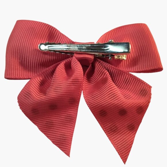 Red Rhinestone Studded Bow Hair Clip Girls Christmas - Picture 2 of 3